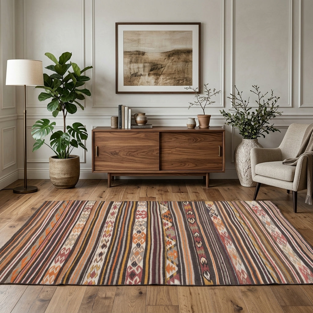 Pattern on the Ceylantac vintage kilim rug – handwoven flatweave in Anatolia, Turkey