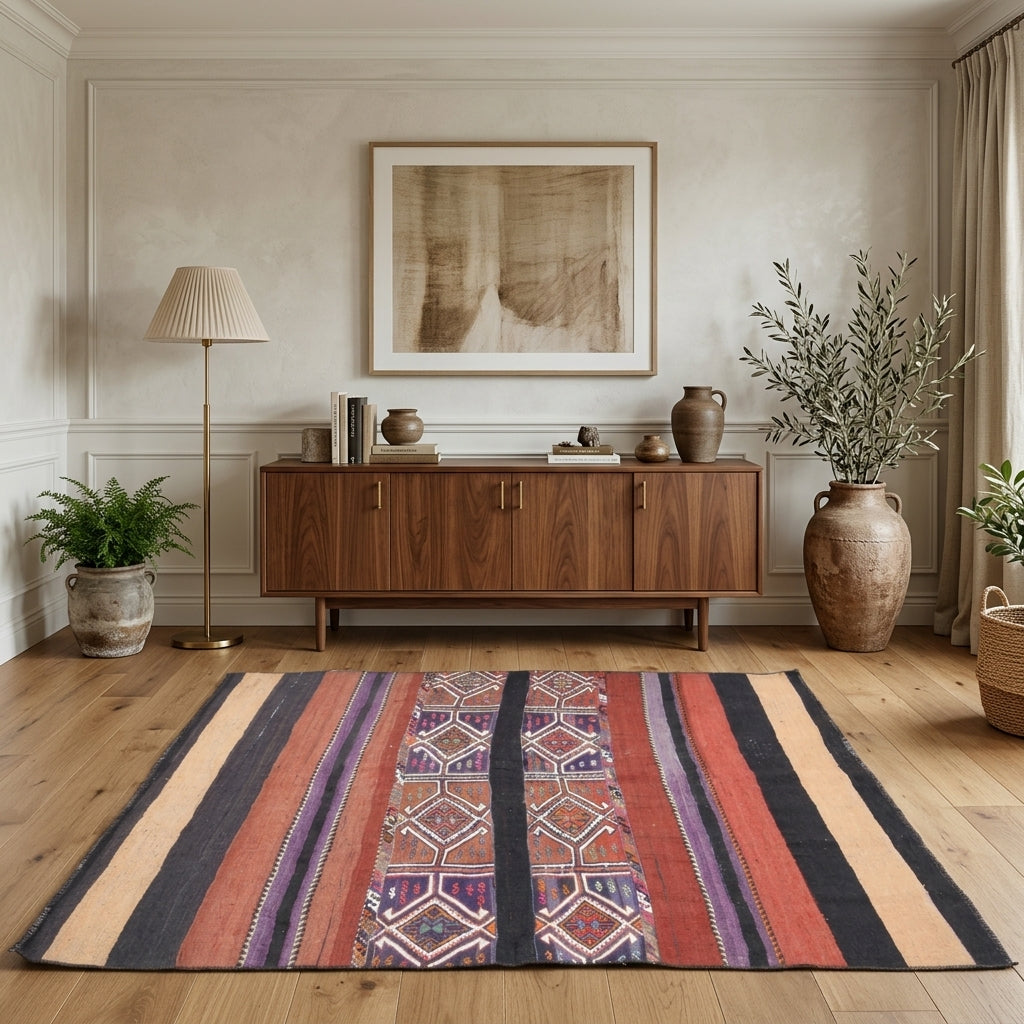 Pattern on the Ceydasever vintage kilim rug – handwoven flatweave in Anatolia, Turkey