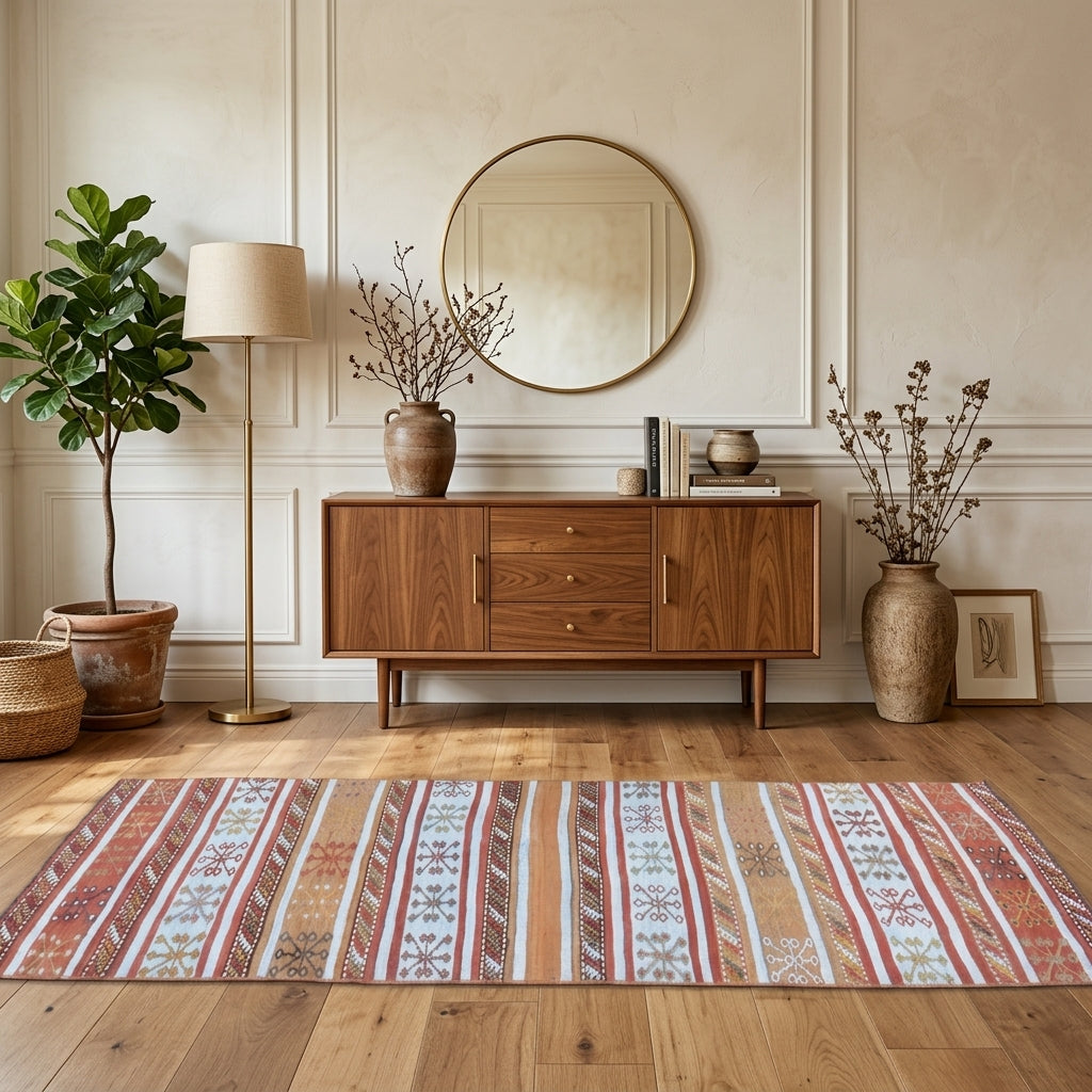 Pattern on the Zerrinaz vintage kilim runner rug – handwoven flatweave in Anatolia, Turkey
