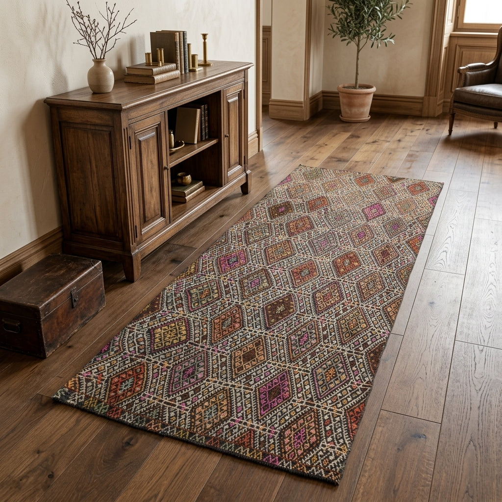 Pattern on the Zerara vintage kilim runner rug – handwoven flatweave in Anatolia, Turkey