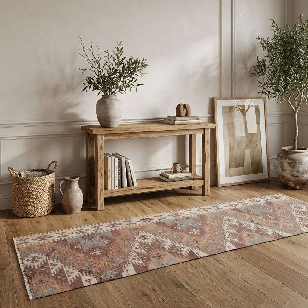 Ikat pattern on the Zephyropelia vintage kilim runner rug – handwoven flatweave in Anatolia, Turkey