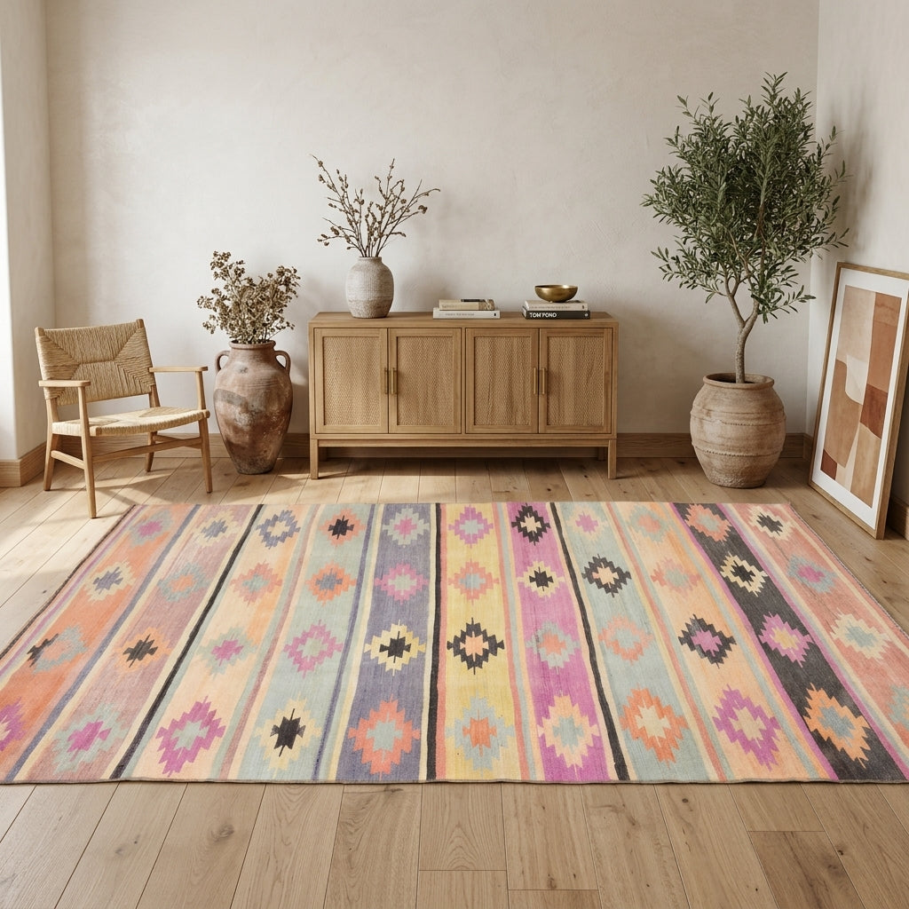 Ikat pattern on the Zephyrope vintage kilim runner rug – handwoven flatweave in Anatolia, Turkey