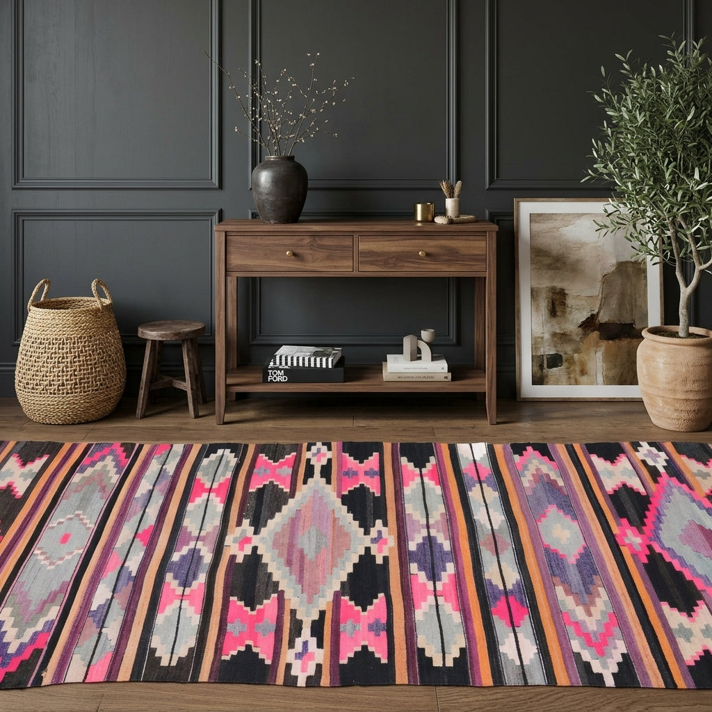 Pattern on the Zephyraura vintage kilim runner rug – handwoven flatweave in Anatolia, Turkey