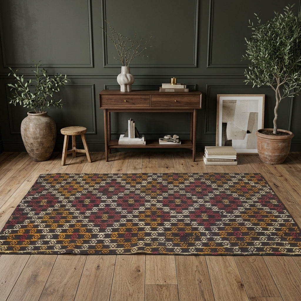 Ikat pattern on the Zenosela vintage kilim runner rug – handwoven flatweave in Anatolia, Turkey