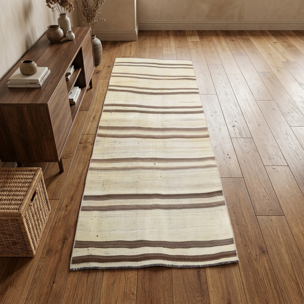 Striped pattern on the Yunaz vintage kilim rug – handwoven flatweave in Anatolia, Turkey
