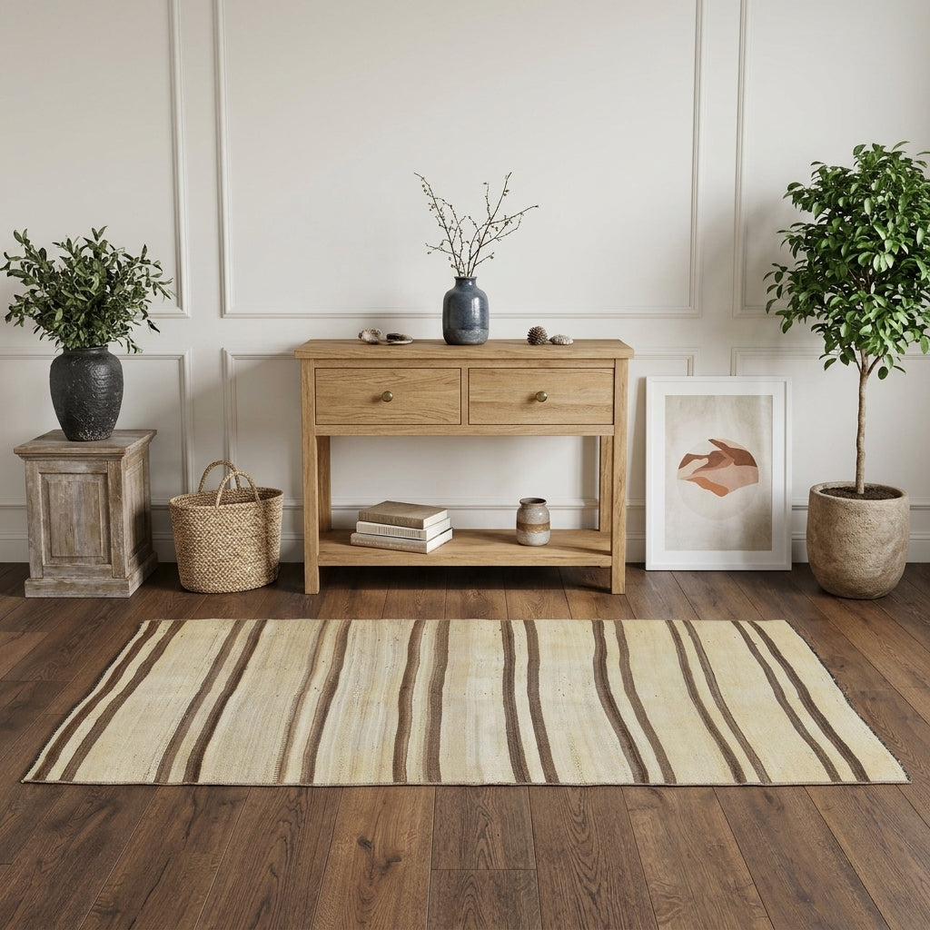 Striped pattern on the Yunaz vintage kilim rug – handwoven flatweave in Anatolia, Turkey
