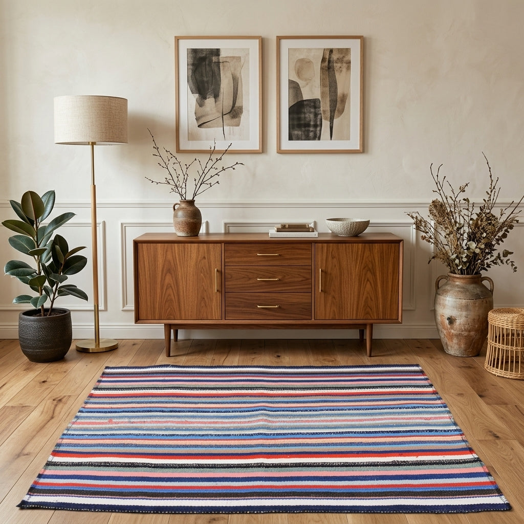 Striped pattern on the Pelagogena vintage kilim rug – handwoven flatweave in Anatolia, Turkey