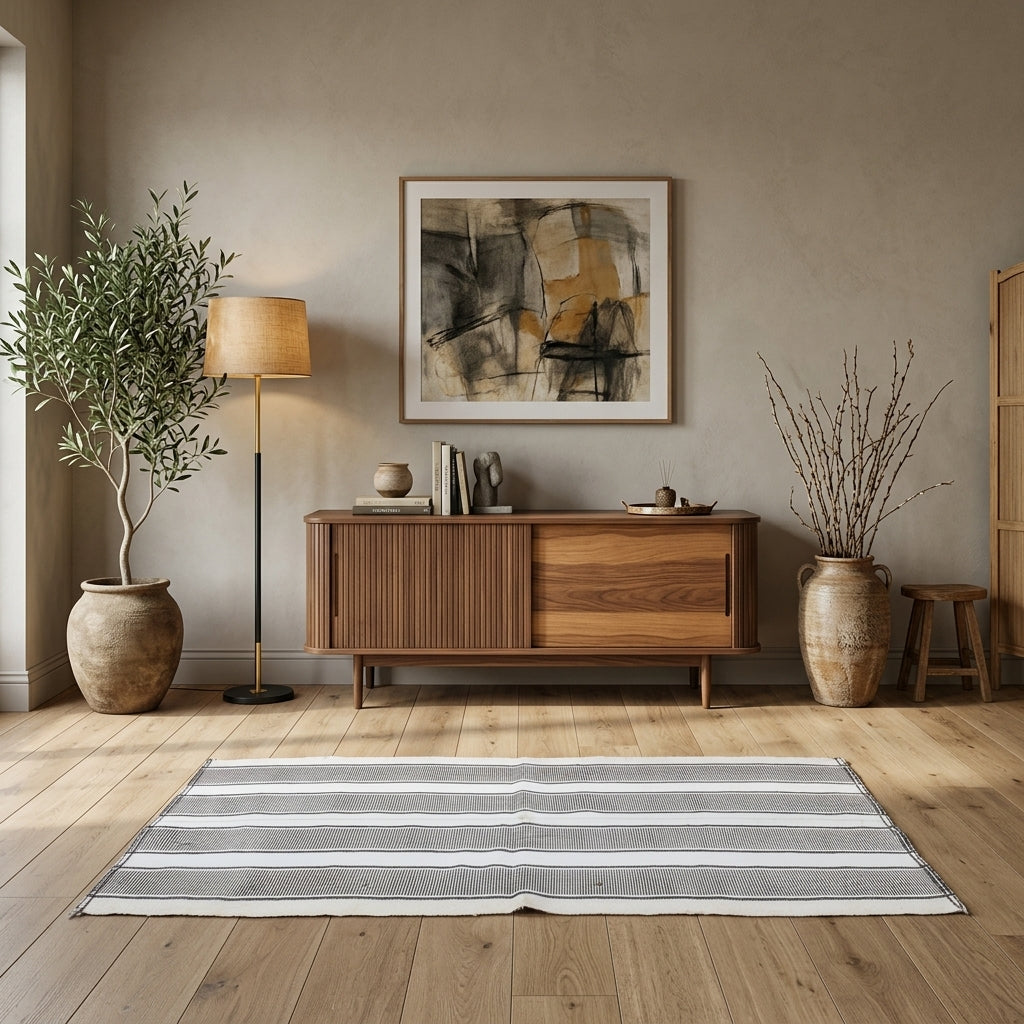 Striped pattern on the Yakutefruz vintage kilim runner rug – handwoven flatweave in Anatolia, Turkey