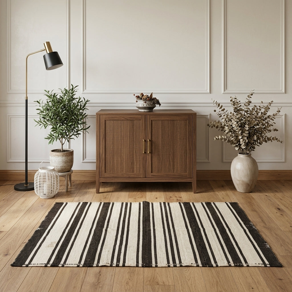 Striped pattern on the Vefabike vintage kilim runner rug – handwoven flatweave in Anatolia, Turkey