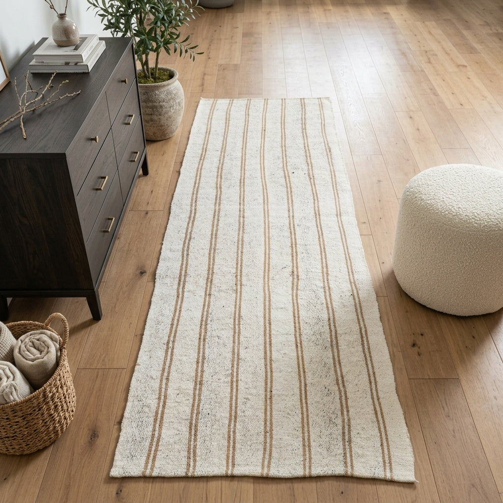 Striped pattern on the Vecdnur vintage kilim runner rug – handwoven flatweave in Anatolia, Turkey