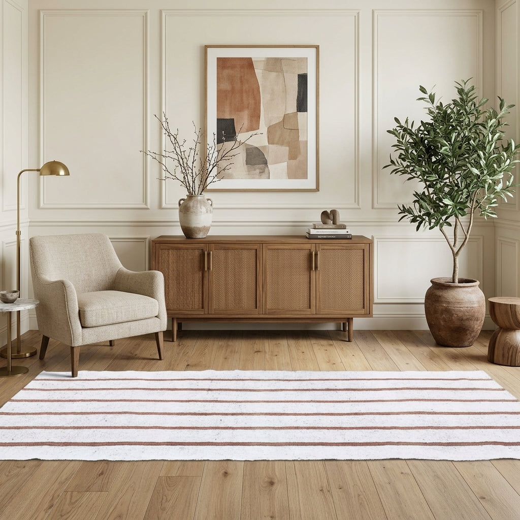 Striped pattern on the Vecdara vintage kilim runner rug – handwoven flatweave in Anatolia, Turkey