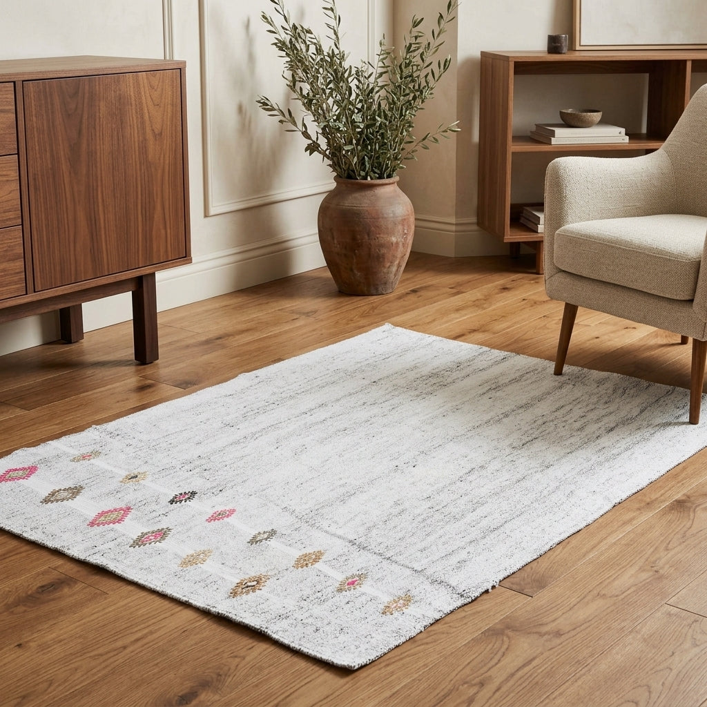 Solid pattern on the Ulku vintage kilim runner rug – handwoven flatweave in Anatolia, Turkey