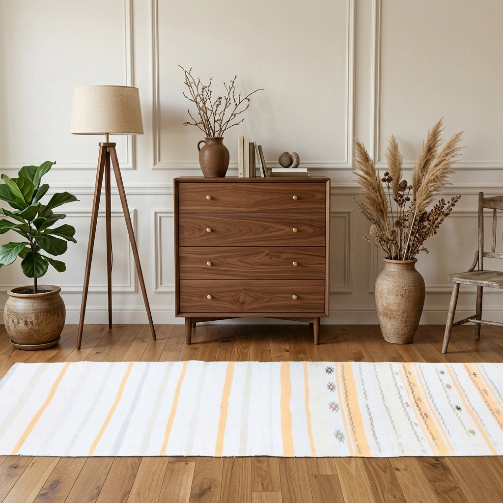 Striped pattern on the Tuzgolu vintage kilim runner rug – handwoven flatweave in Anatolia, Turkey