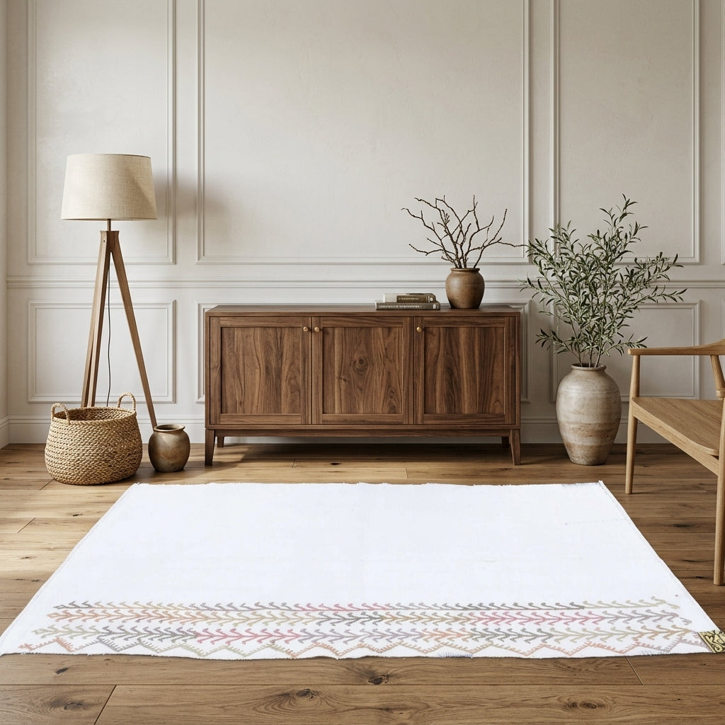 Ikat pattern on the Taspinar vintage kilim runner rug – handwoven flatweave in Anatolia, Turkey