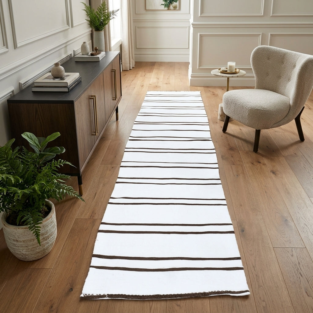 Striped pattern on the Sule vintage kilim runner rug – handwoven flatweave in Anatolia, Turkey