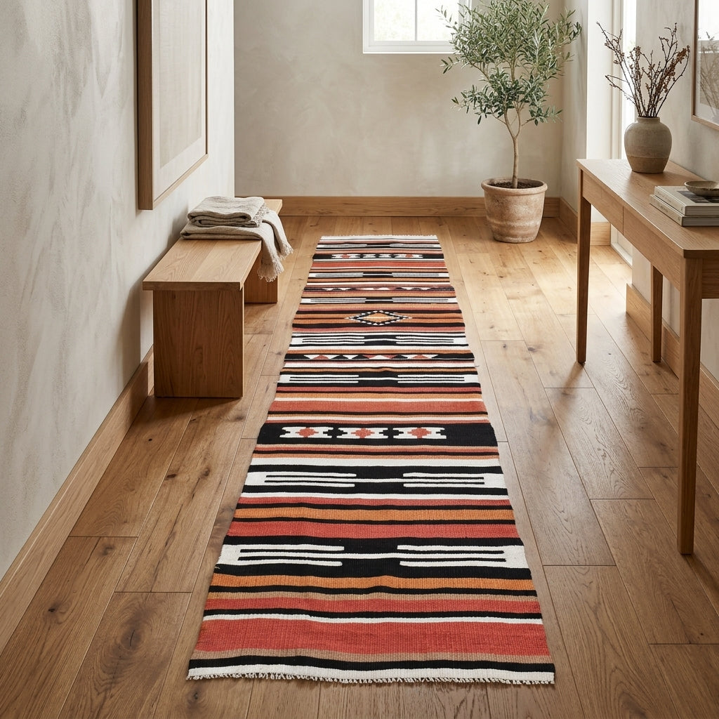 Striped pattern on the Stenomorphe vintage kilim runner rug – handwoven flatweave in Anatolia, Turkey
