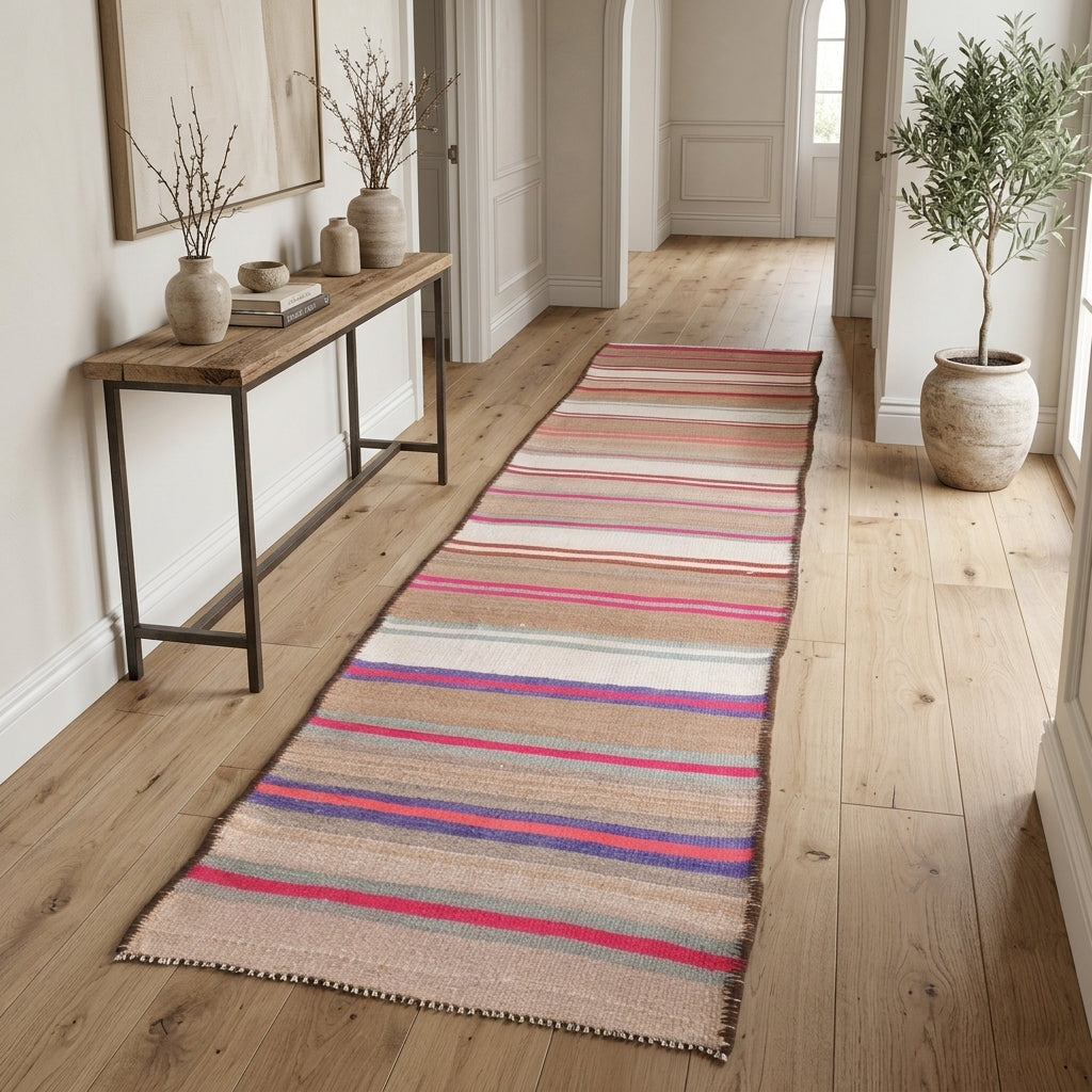 Striped pattern on the Sophropelia vintage kilim runner rug – handwoven flatweave in Anatolia, Turkey