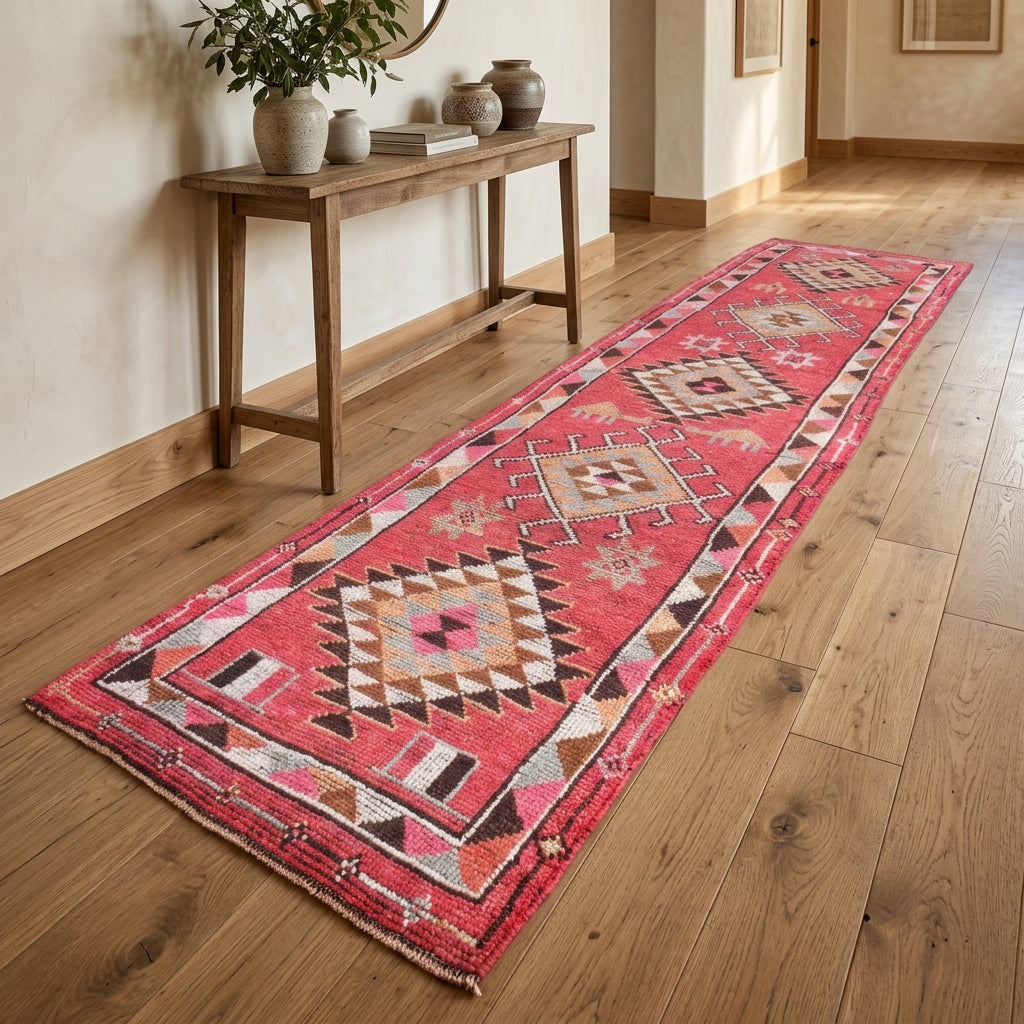 Oriental pattern on the Smaragdokleia vintage runner rug – handmade in Anatolia, Turkey