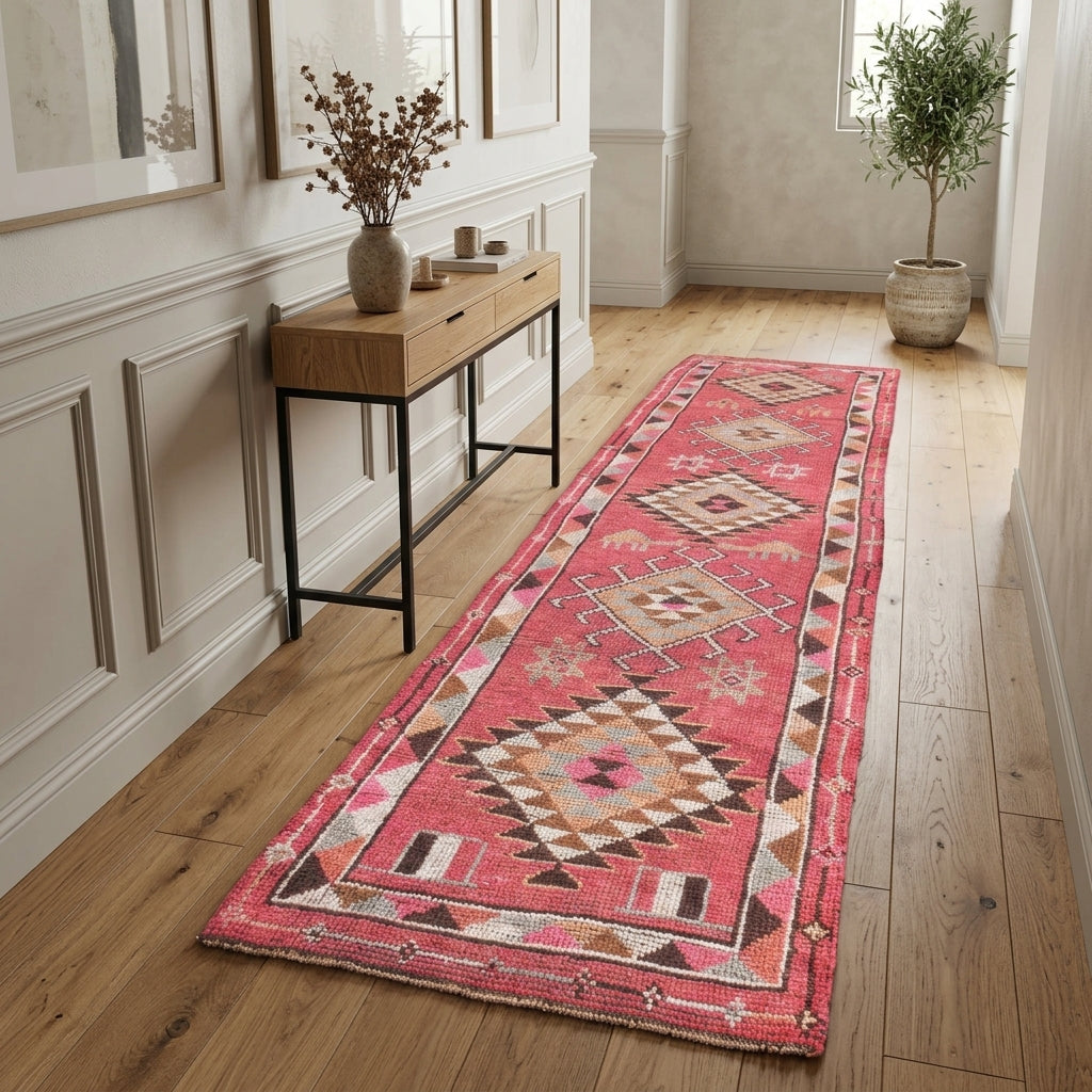 Oriental pattern on the Smaragdokleia vintage runner rug – handmade in Anatolia, Turkey