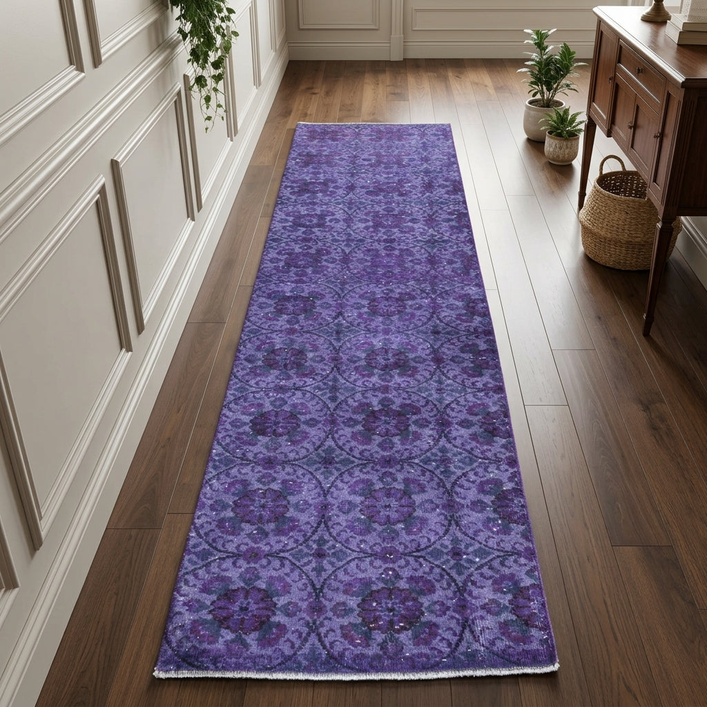 Floral pattern on the Simavgul overdyed vintage runner rug – handmade in Anatolia, Turkey