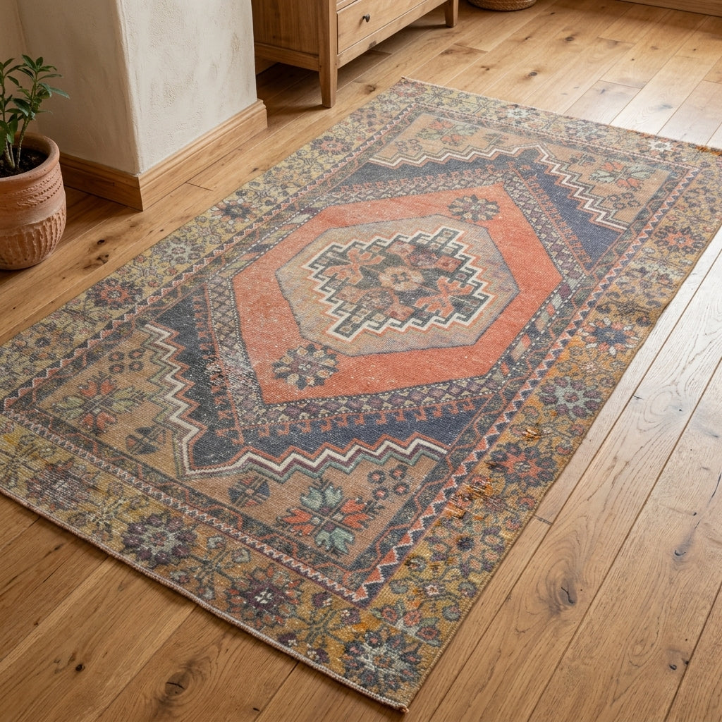 Oriental pattern on the Cerenbike vintage area rug – handmade in Anatolia, Turkey