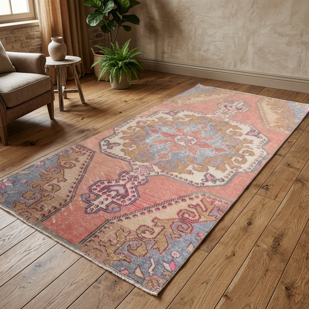 Oriental pattern on the Canyar vintage area rug – handmade in Anatolia, Turkey