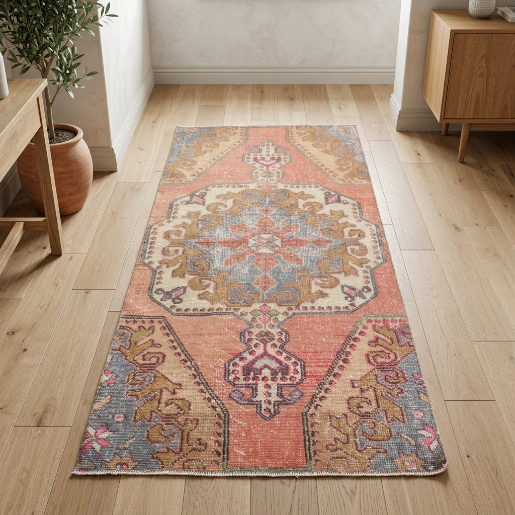 Oriental pattern on the Canyar vintage area rug – handmade in Anatolia, Turkey
