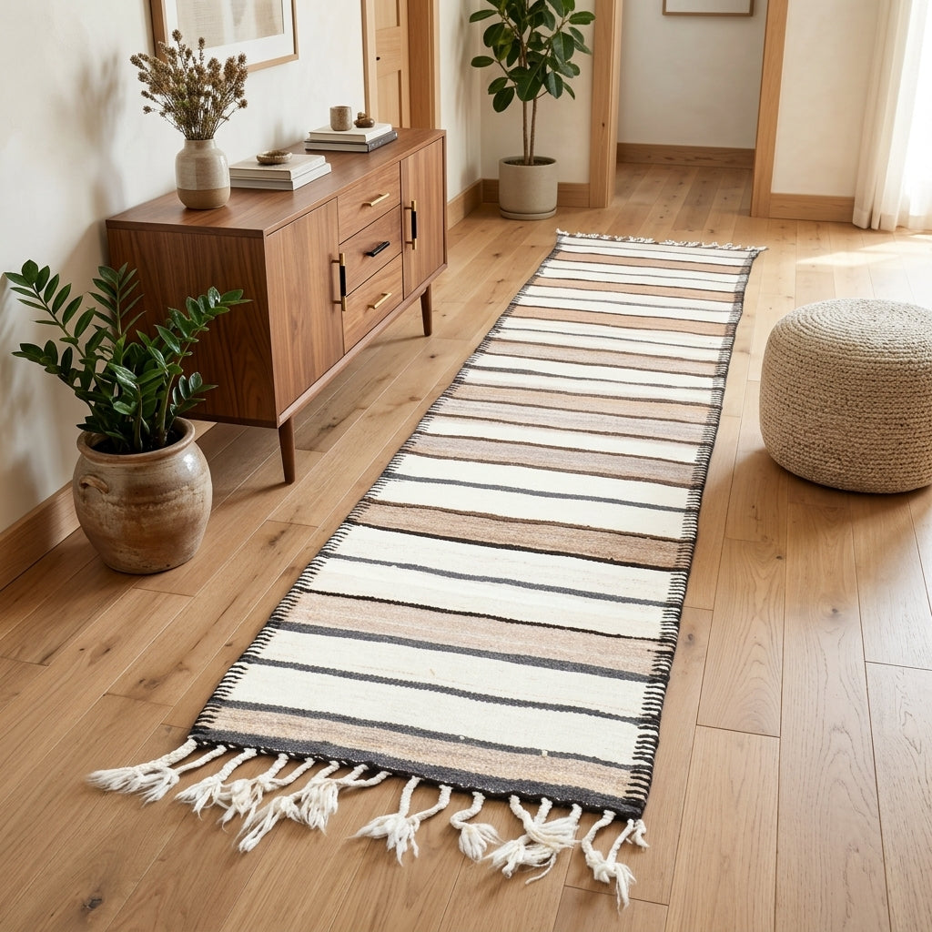 Striped pattern on the Semasever vintage kilim runner rug – handwoven flatweave in Anatolia, Turkey