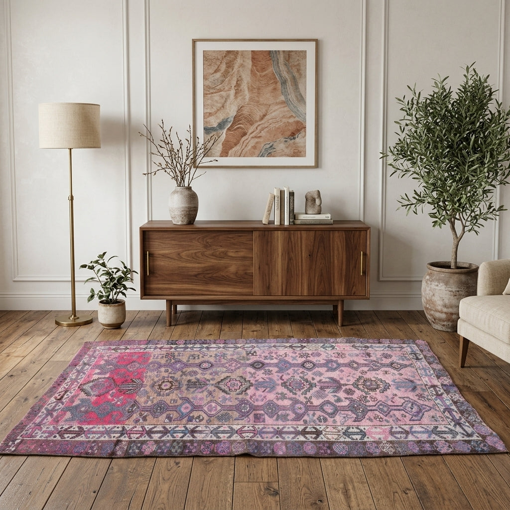Ikat pattern on the Cansultan vintage area rug – handmade in Oushak, Turkey
