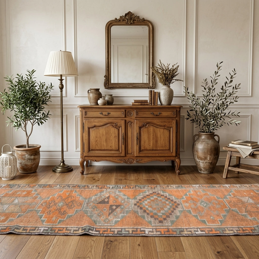 Oriental pattern on the Safirban vintage runner rug – handmade in Anatolia, Turkey