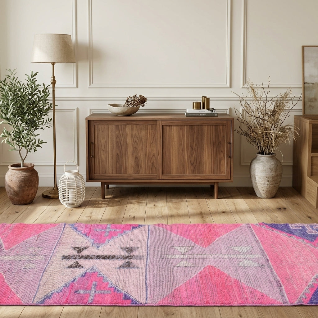Geometric pattern on the Sadberkdeniz vintage runner rug – handmade in Anatolia, Turkey