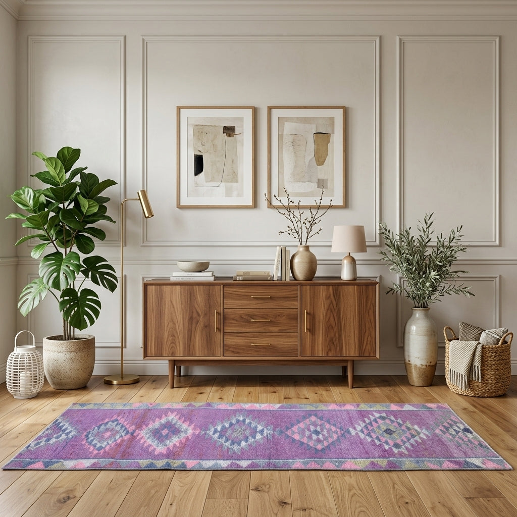 Geometric pattern on the Sabahtac vintage runner rug – handmade in Anatolia, Turkey