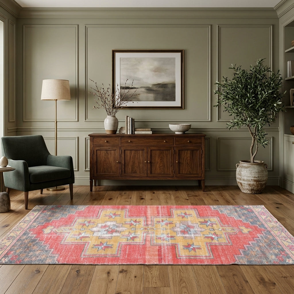 Oriental pattern on the Porphyrotima vintage runner rug – handmade in Anatolia, Turkey