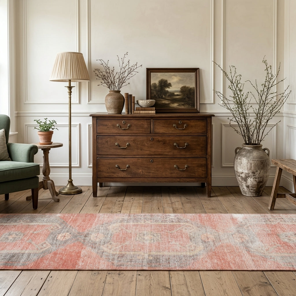 Geometric pattern on the Pinarpezir vintage runner rug – handmade in Anatolia, Turkey