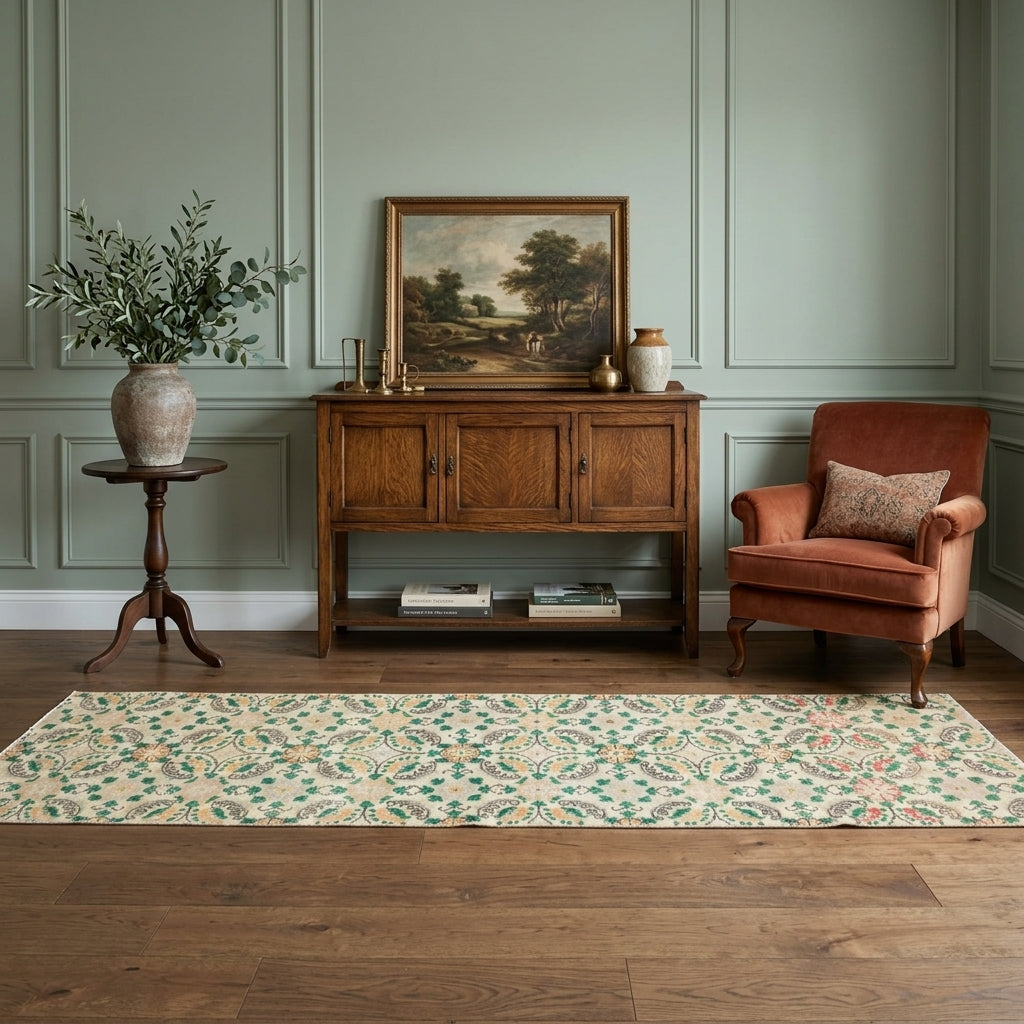 Floral pattern on the Petraura vintage runner rug – handmade in Anatolia, Turkey