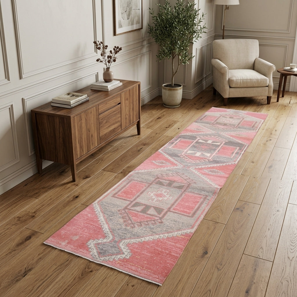 Geometric pattern on the Pervamelek vintage runner rug – handmade in Anatolia, Turkey