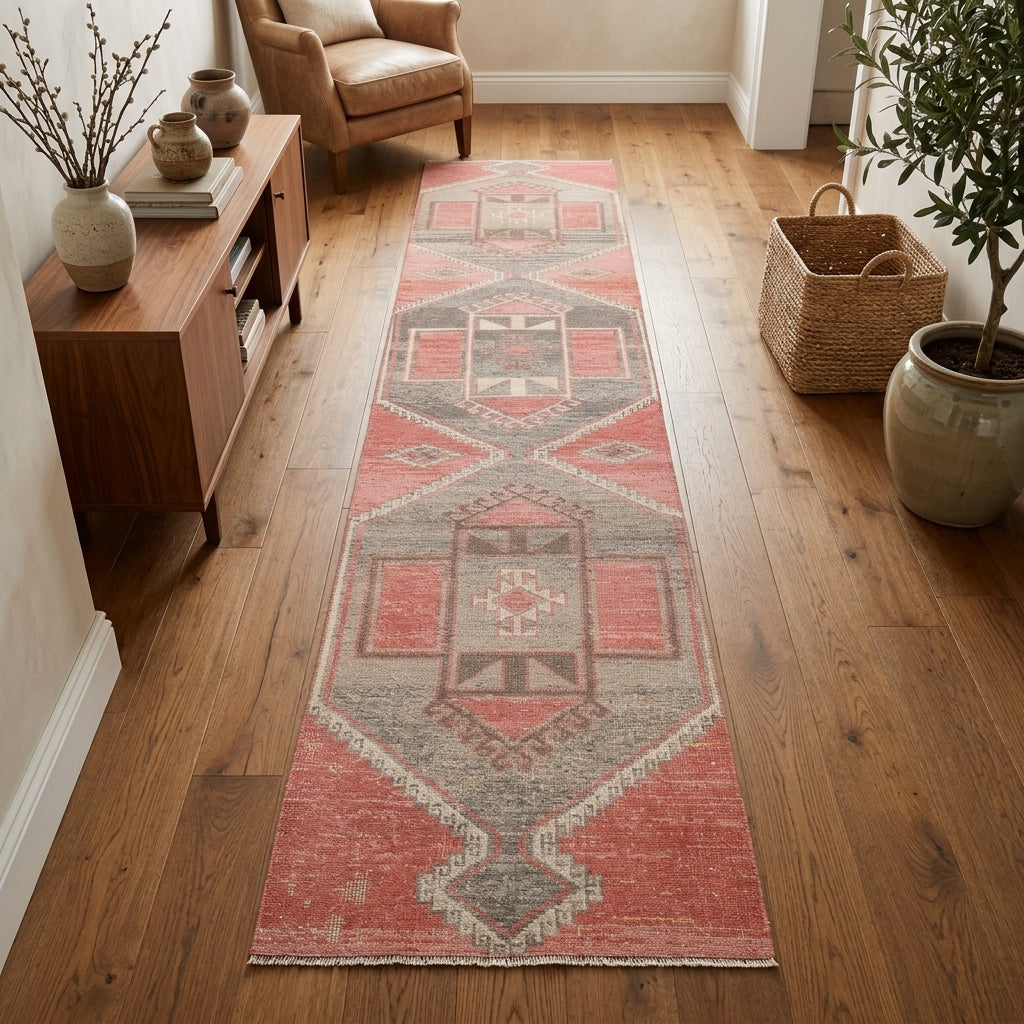 Geometric pattern on the Pervamelek vintage runner rug – handmade in Anatolia, Turkey