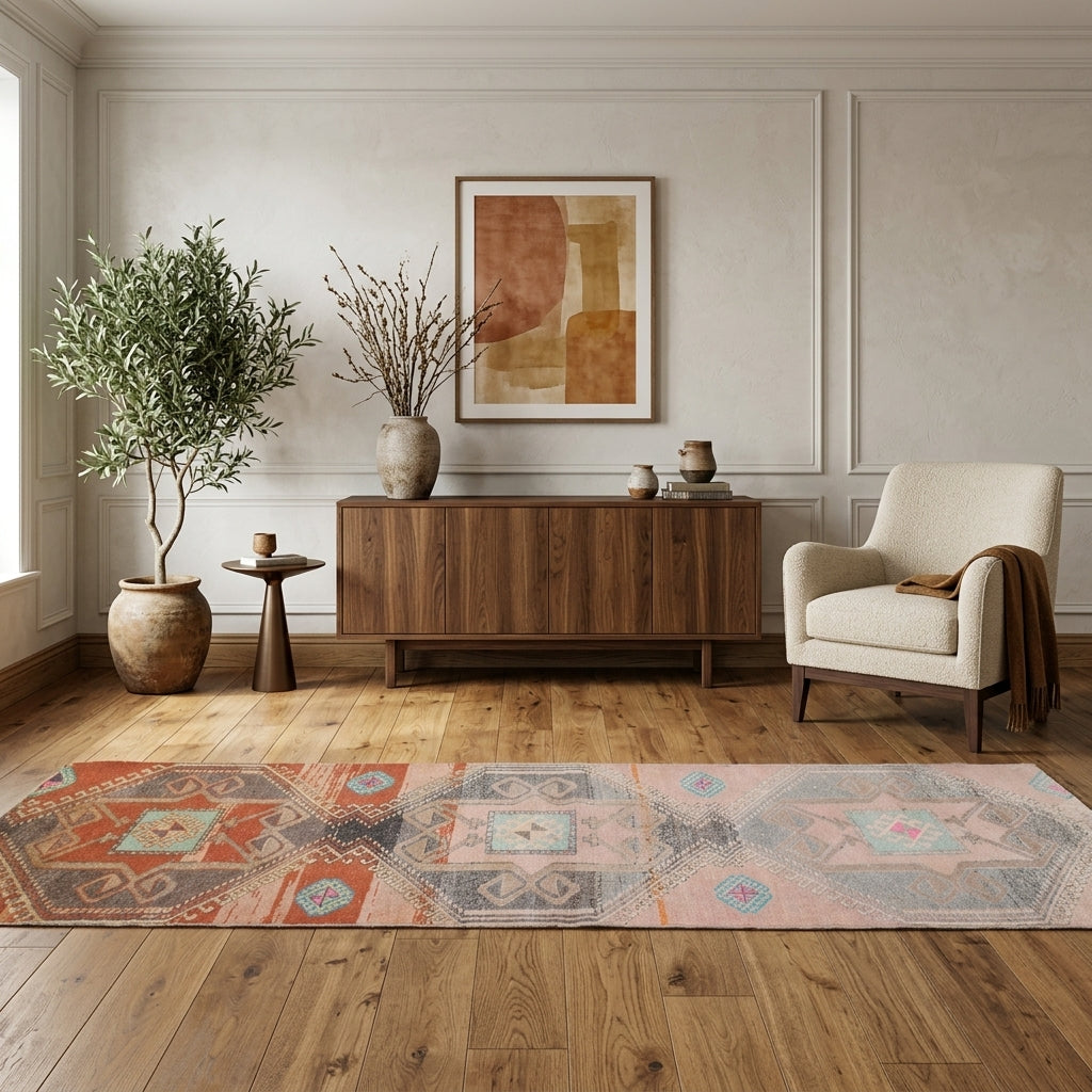 Oriental pattern on the Periperver vintage runner rug – handmade in Anatolia, Turkey