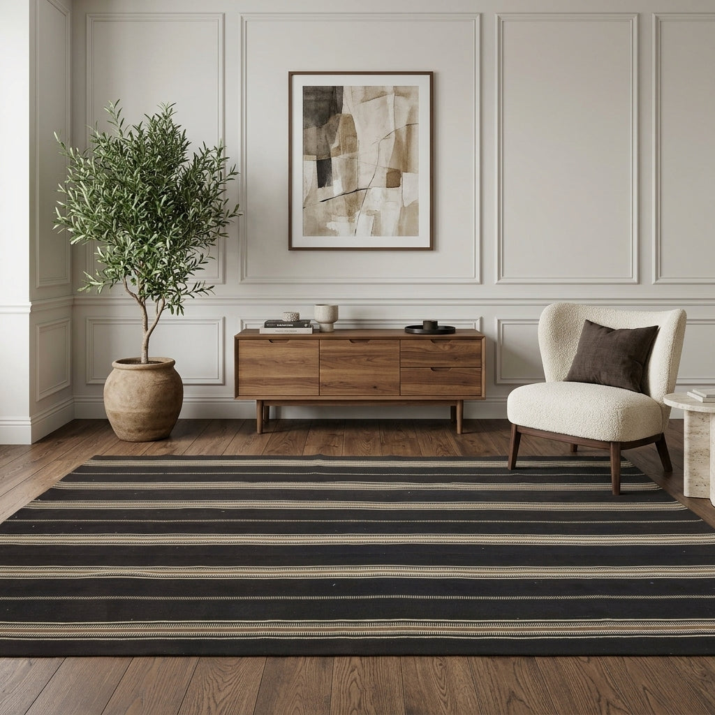 Striped pattern on the Sevginil vintage kilim rug – handwoven flatweave in Anatolia, Turkey