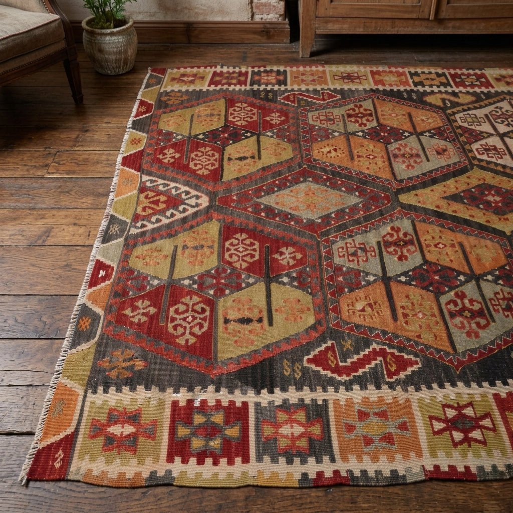 Pattern on the Nigarara vintage kilim runner rug – handwoven flatweave in Anatolia, Turkey