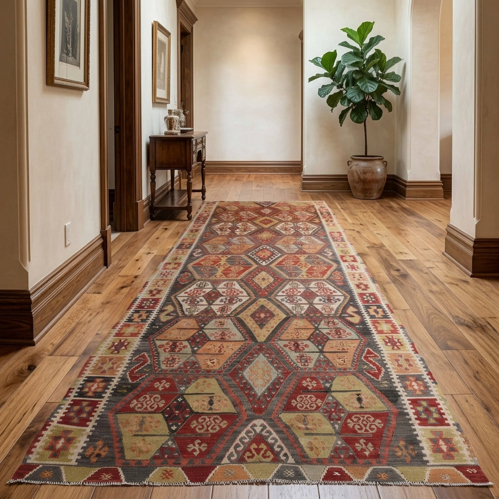 Pattern on the Nigarara vintage kilim runner rug – handwoven flatweave in Anatolia, Turkey