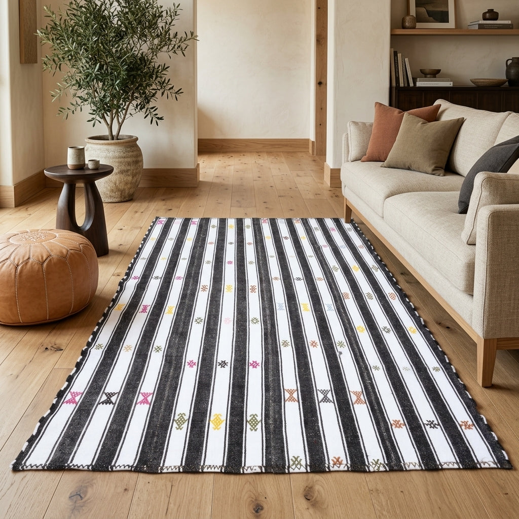 Striped pattern on the Eleuthippe vintage kilim rug – handwoven flatweave in Anatolia, Turkey