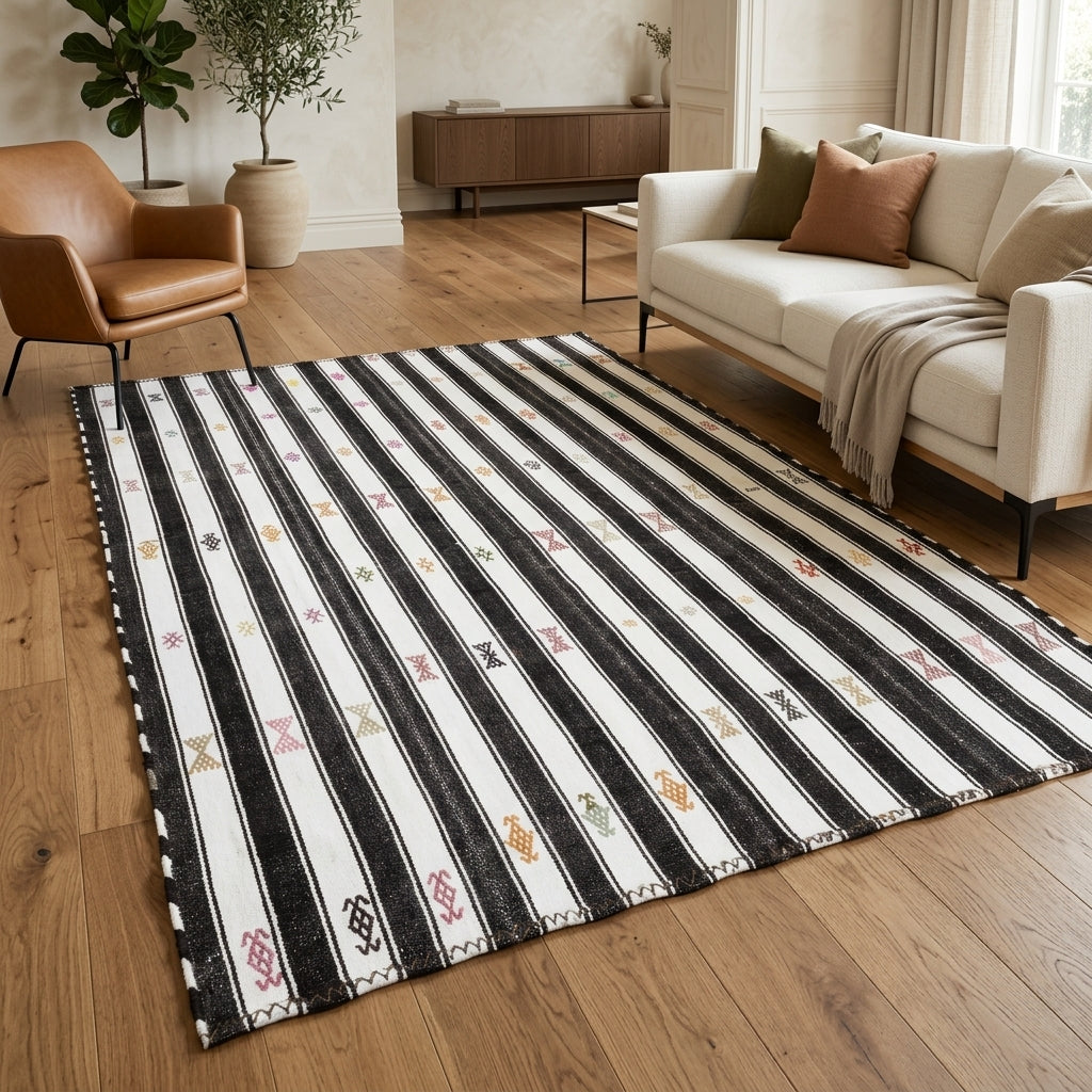 Pattern on the Eleuthephyllis vintage kilim rug – handwoven flatweave in Anatolia, Turkey