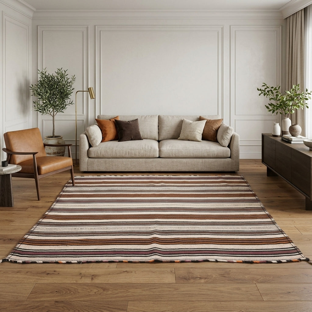 Striped pattern on the Berrakpare vintage kilim rug – handwoven flatweave in Anatolia, Turkey
