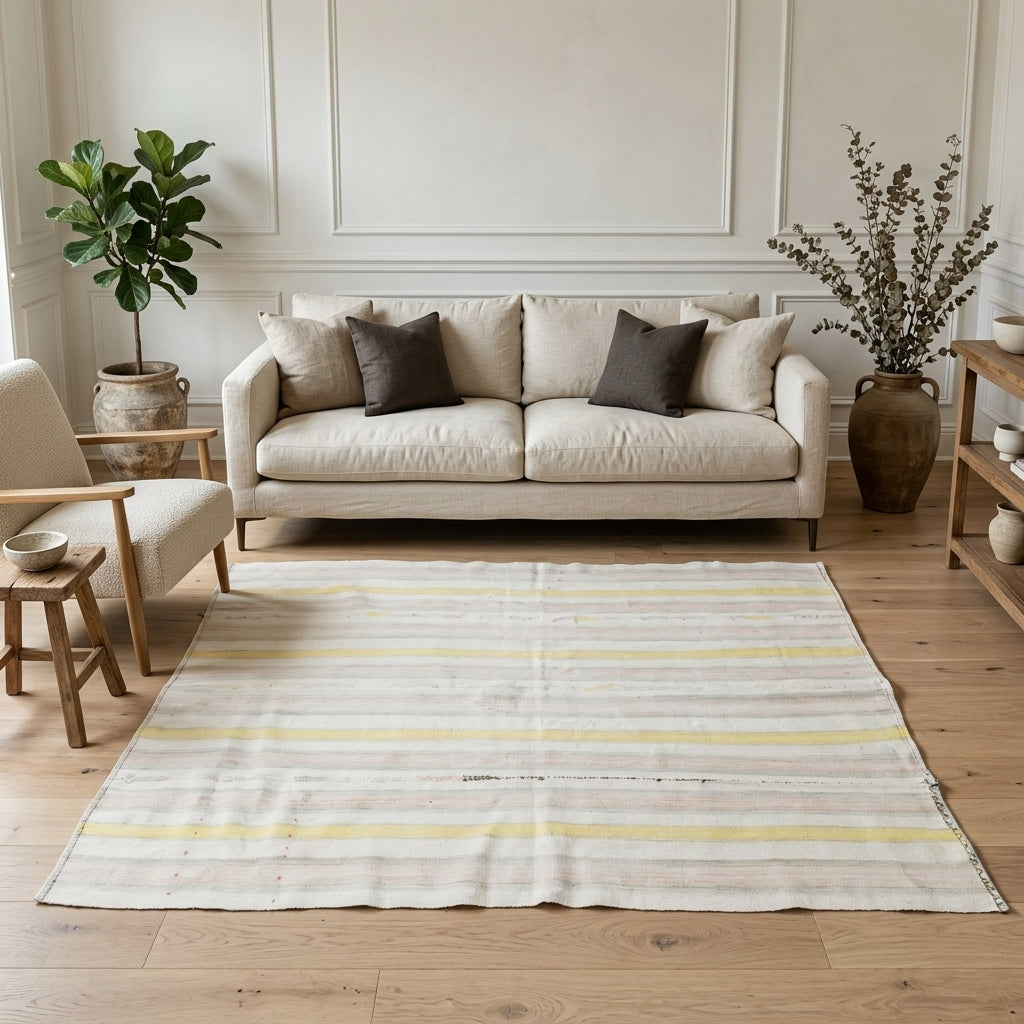Striped pattern on the Berrakbahar vintage kilim rug – handwoven flatweave in Anatolia, Turkey