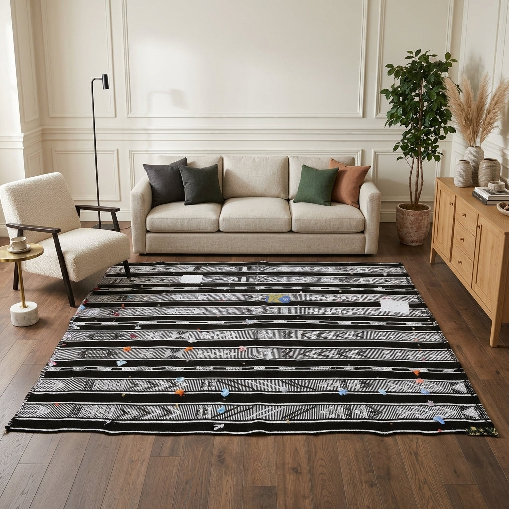 Ikat pattern on the Berilumut vintage kilim rug – handwoven flatweave in Anatolia, Turkey