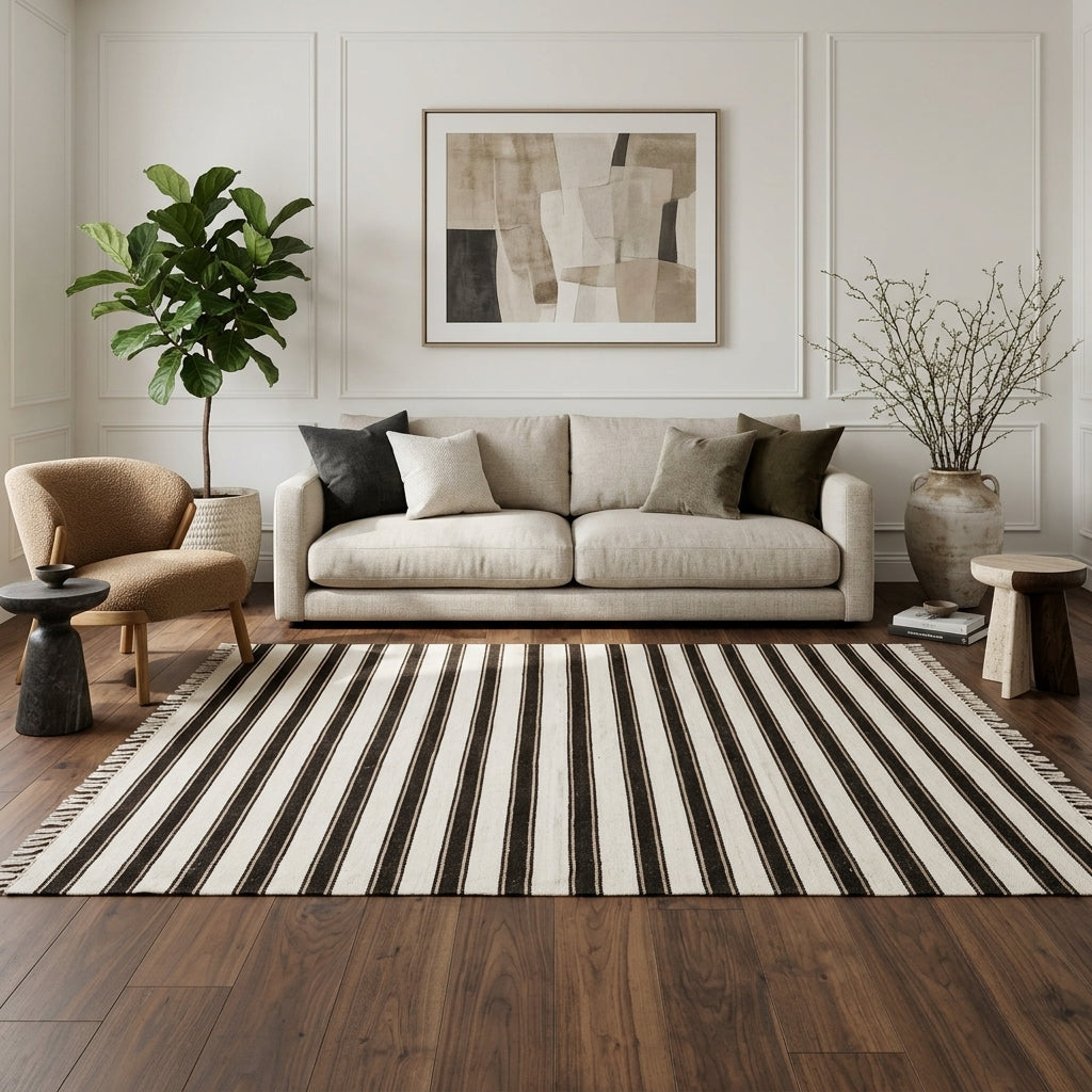 Striped pattern on the Elasad vintage kilim rug – handwoven flatweave in Anatolia, Turkey