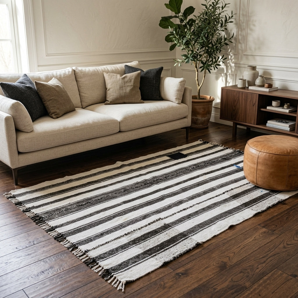 Striped pattern on the Baharara vintage kilim rug – handwoven flatweave in Anatolia, Turkey