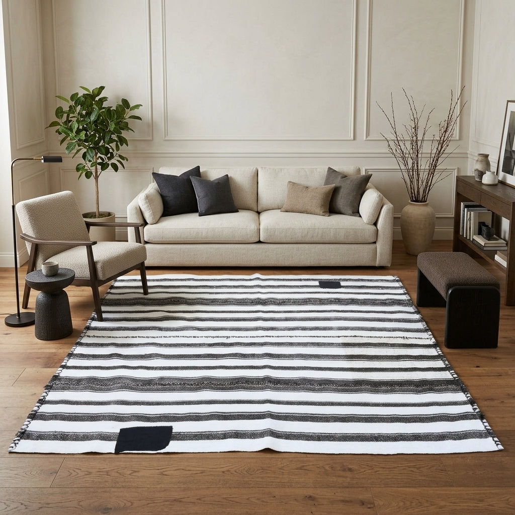 Striped pattern on the Baharara vintage kilim rug – handwoven flatweave in Anatolia, Turkey