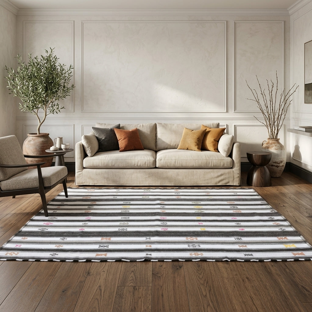 Pattern on the Aysehanaz vintage kilim rug – handwoven flatweave in Anatolia, Turkey